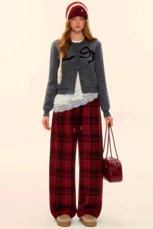Woolen Plaid Retro Fleece-Lined Pants