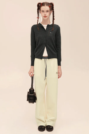 Woven Wool Crew Neck Knitted Cardigan