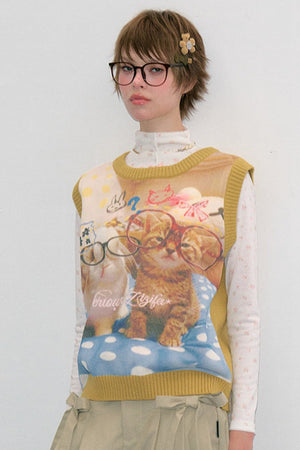 Yellow Cat Bunny Print Vest