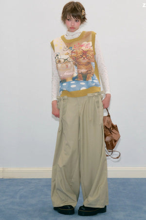 Yellow Cat Bunny Print Vest