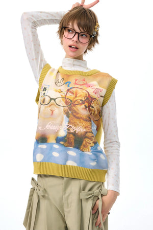 Yellow Cat Bunny Print Vest