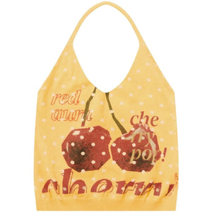 Yellow Cherry Print Knit Halter Top