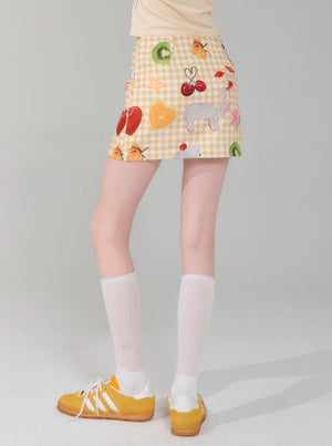Yellow Fruit Print Skirt