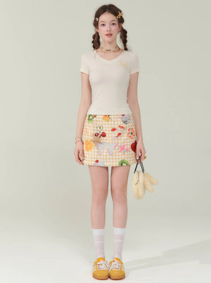 Yellow Fruit Print Skirt