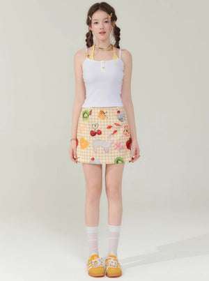 Yellow Fruit Print Skirt