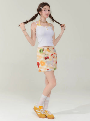 Yellow Fruit Print Skirt