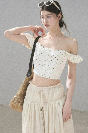 Youthful Plaid Off-Shoulder Top