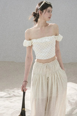 Youthful Plaid Off-Shoulder Top