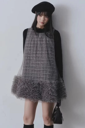 Yunding Coffee Tweed A-Line Dress
