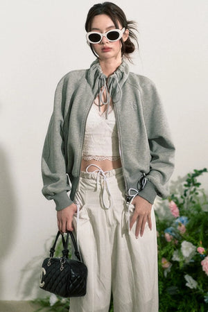 Zip-Up Sweater Jacket With Shorts Set-Up
