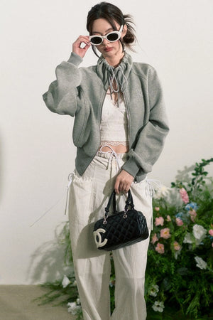 Zip-Up Sweater Jacket With Shorts Set-Up
