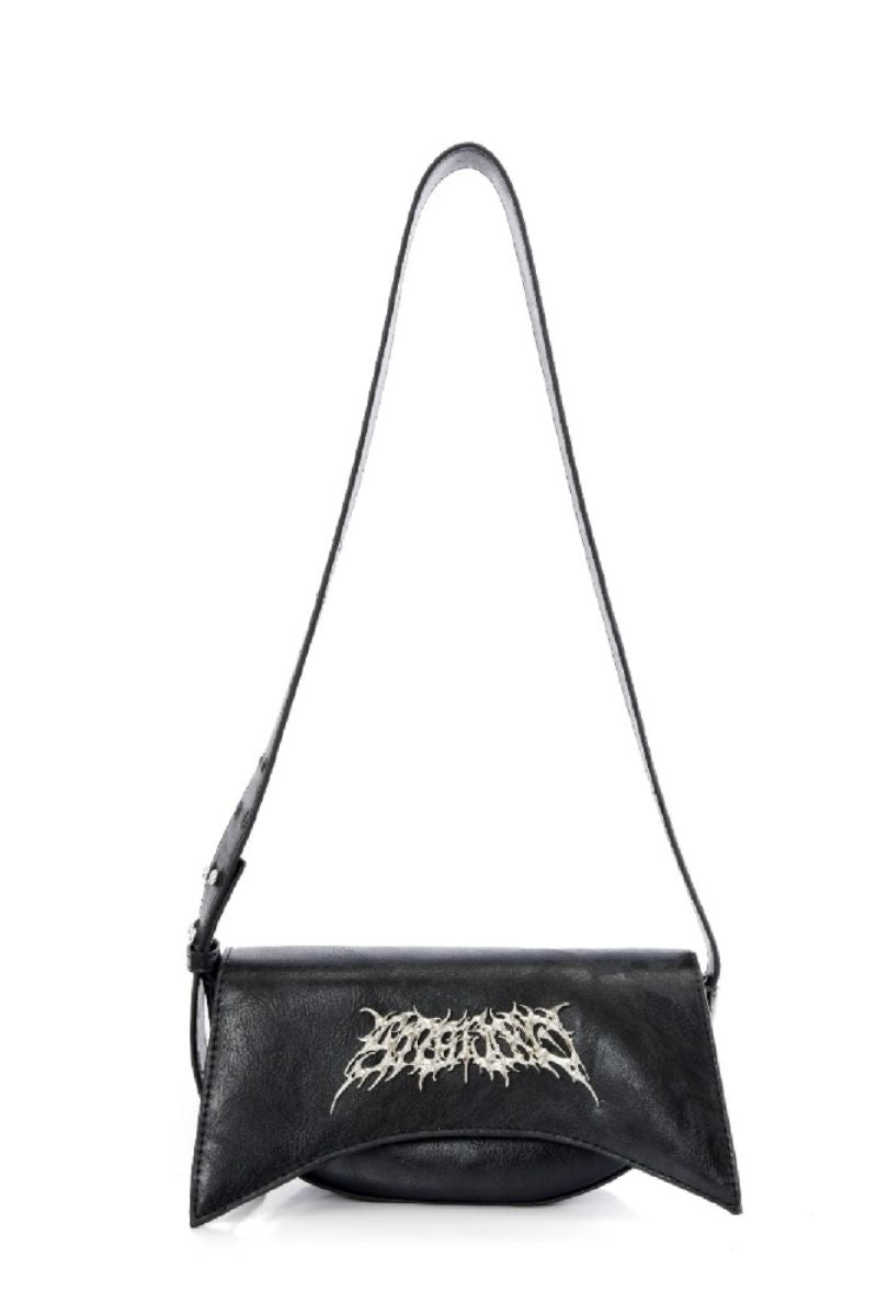 Black PU Leather Metal Logo Shoulder Bag