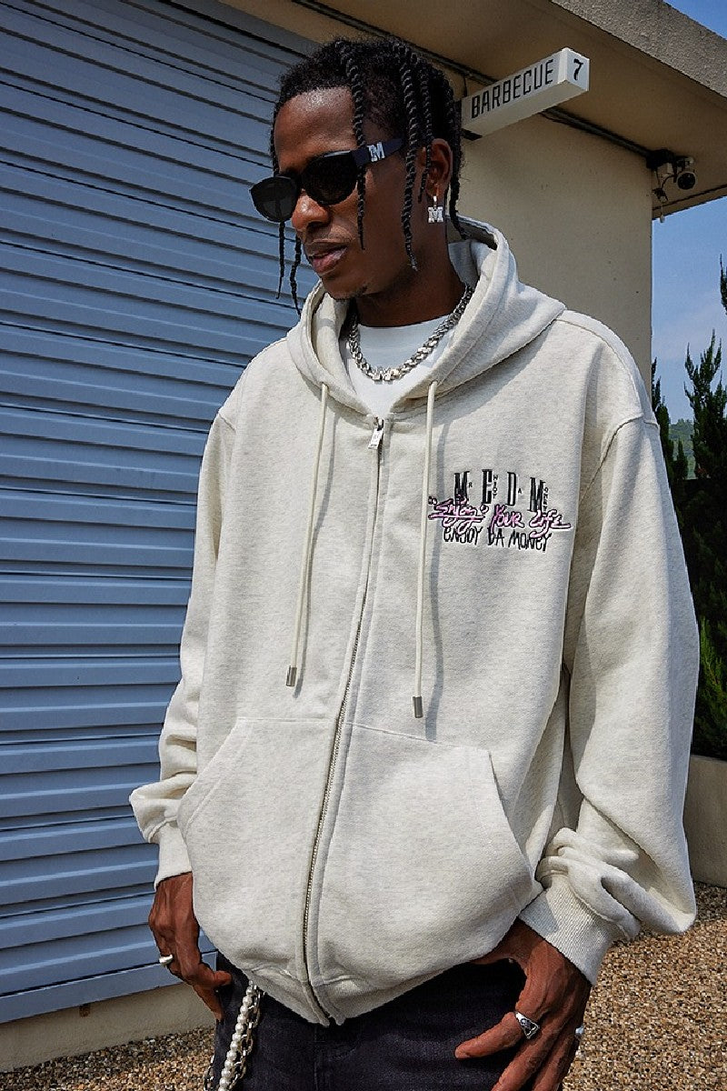 Zip-Up Hoodie With Enjoy Your Life Print