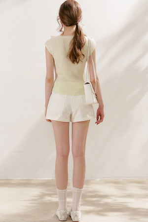 100% Lyocell Lace Collar Short-Sleeve Top