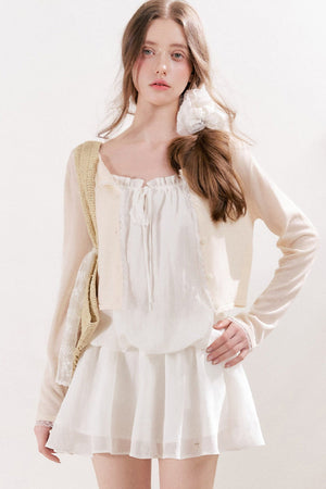100% Lyocell Lace Trim Sheer Knit Cardigan