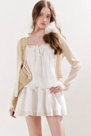 100% Lyocell Lace Trim Sheer Knit Cardigan