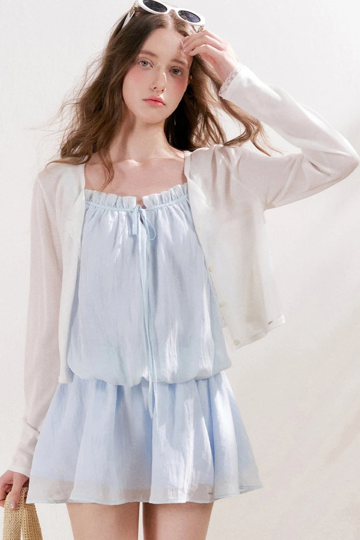 100% Lyocell Lace Trim Sheer Knit Cardigan