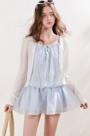 100% Lyocell Lace Trim Sheer Knit Cardigan