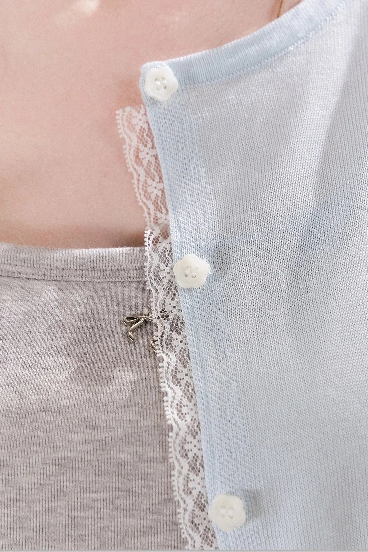 100% Lyocell Lace Trim Sheer Knit Cardigan