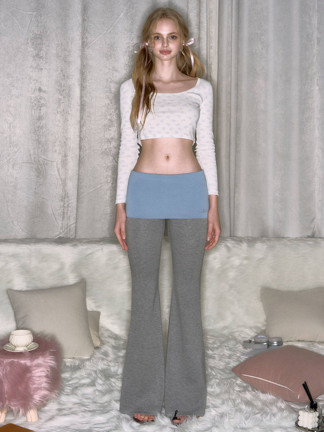 Colorblock Rhinestone Flared Pants