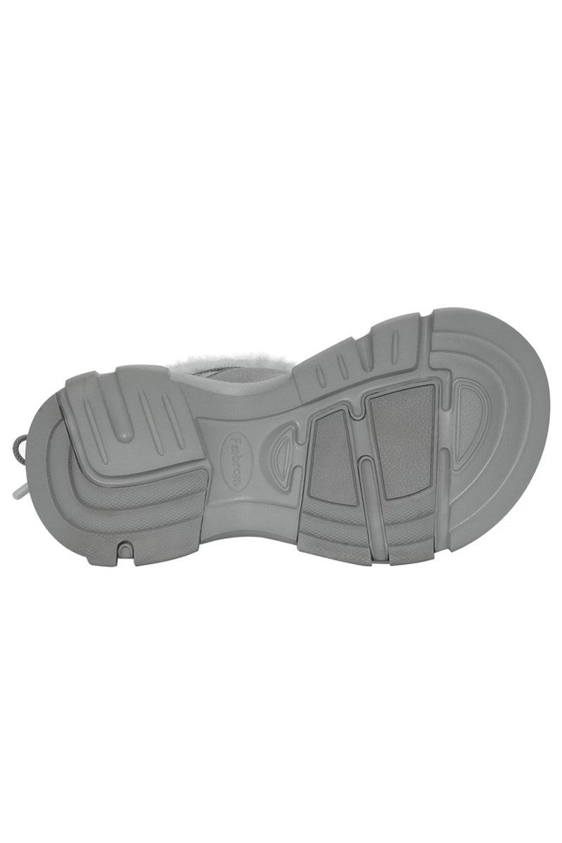 Light Grey Winter Boot with White Faux Fur Trim