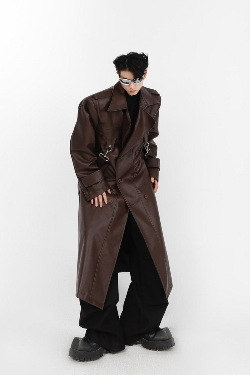 Layered Vegan Leather Coat