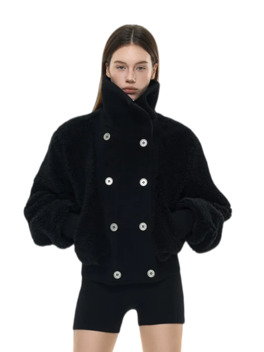 High Neck Teddy Wool Fleece Cropped Jacket
