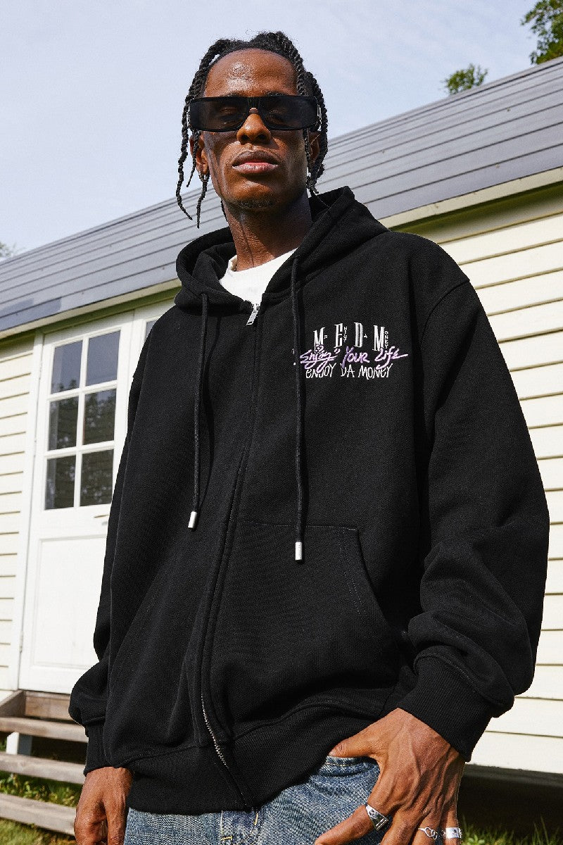 Zip-Up Hoodie With Enjoy Your Life Print
