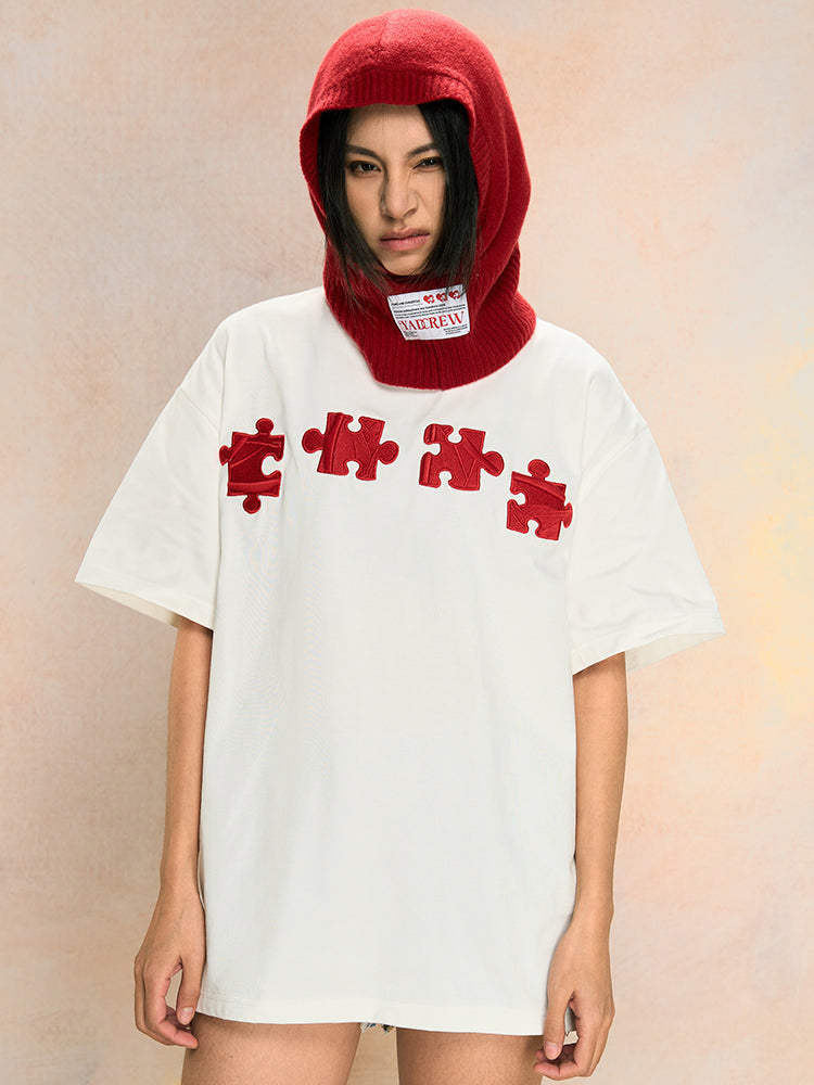 Unique 3D Textured Jigsaw Puzzle Embroidered Tee