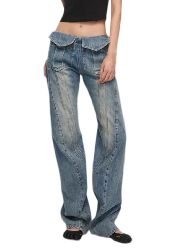 Washed Deconstructed Wide-Leg Jeans