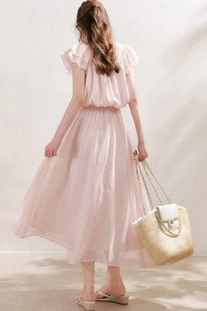 3D Floral Chiffon Flutter Sleeve Dress