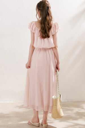 3D Floral Chiffon Flutter Sleeve Dress