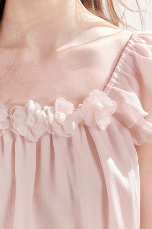 3D Floral Chiffon Flutter Sleeve Dress
