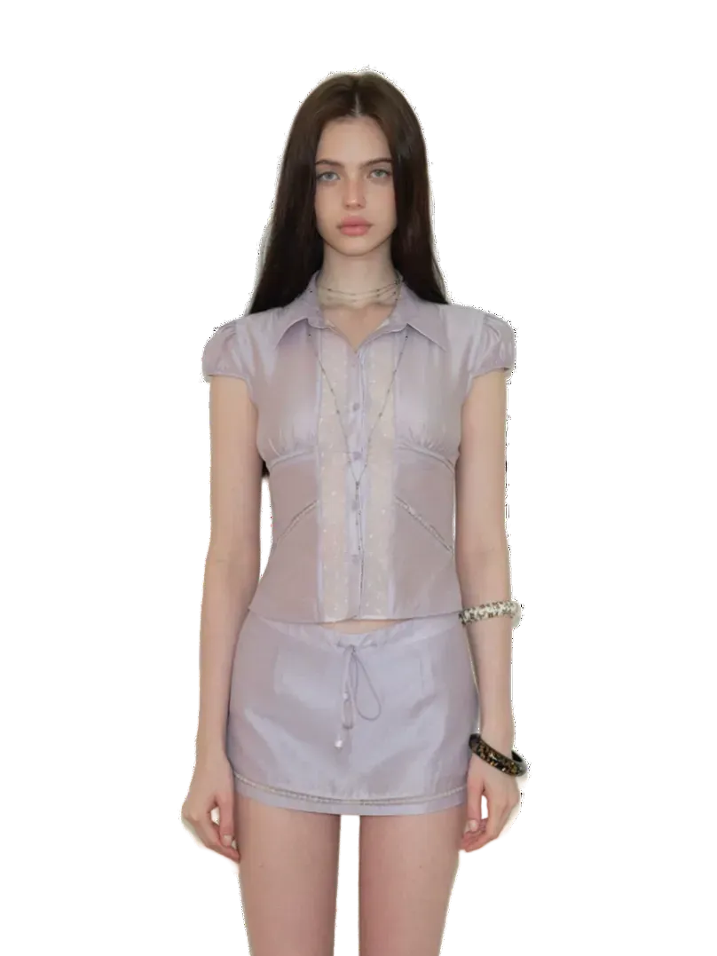 Lustrous Acetate Shirt & Mini Skirt Set