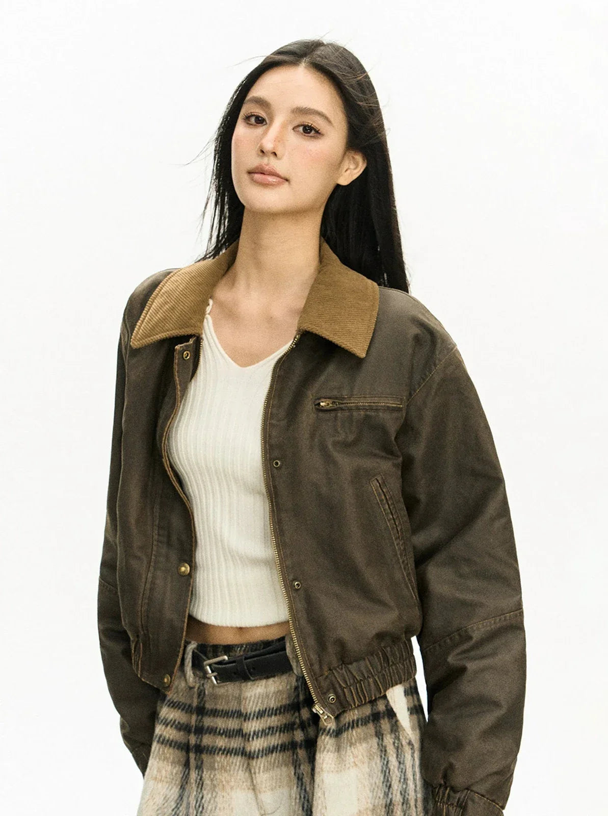 Vintage Corduroy Collar Bomber Jacket