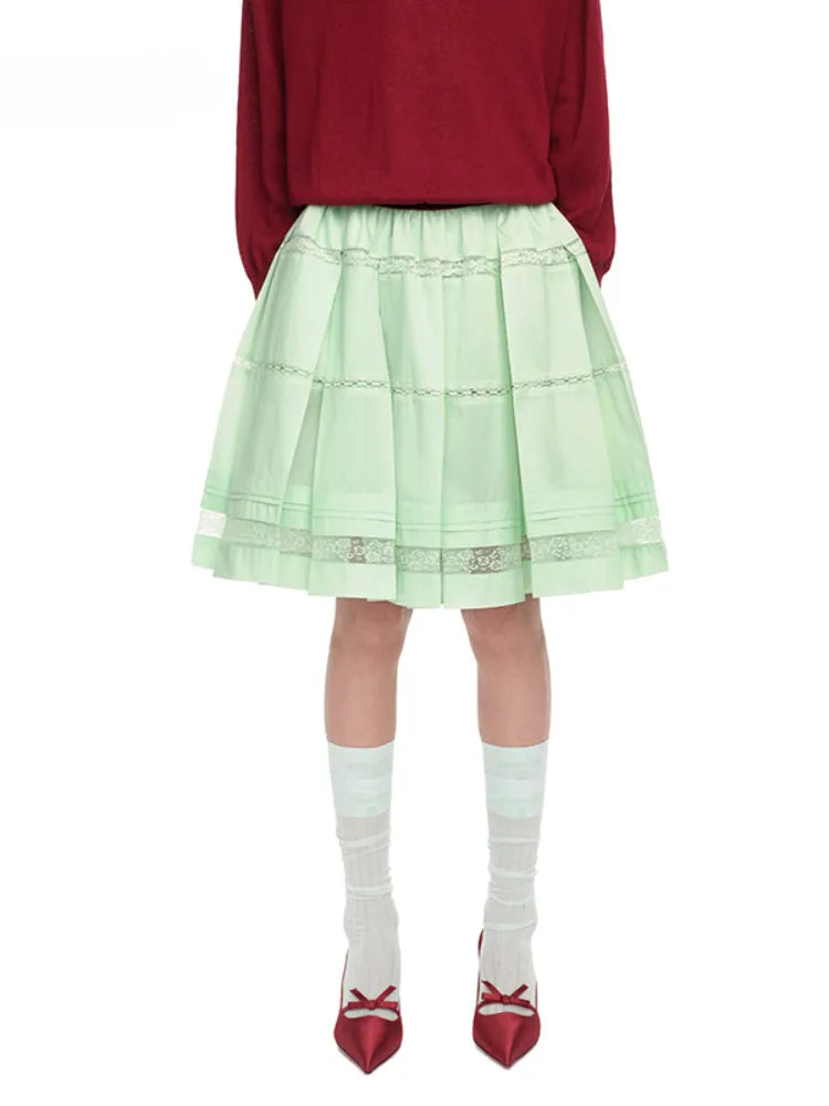 Lace Splicing Pleated Skirt