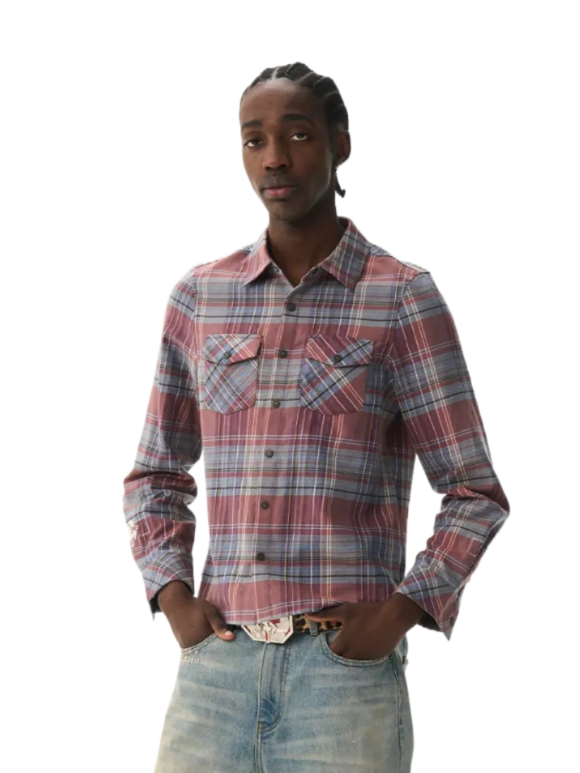 Cropped Embroidered Check Shirt