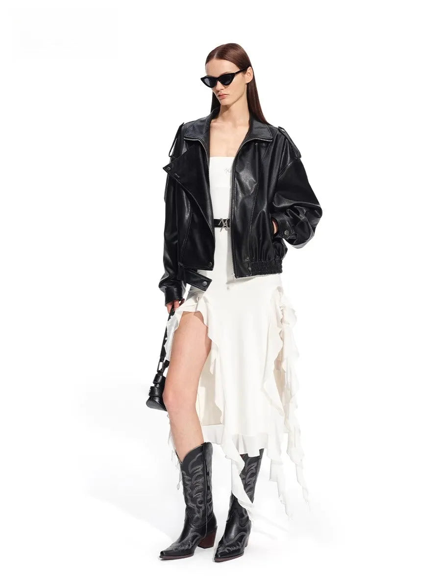 "Rose Series" Oversized Collar Faux Leather Jacket