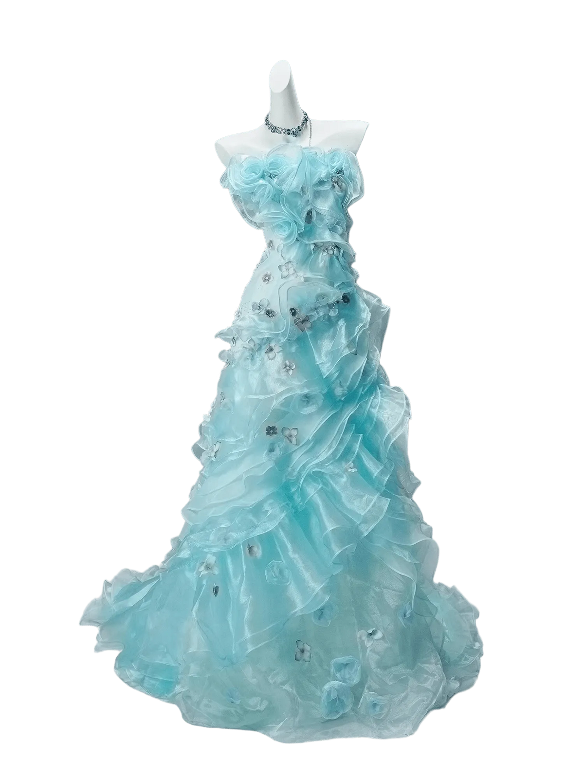 Azure “Bluefin Princess” Cascading Organza Couture Gown