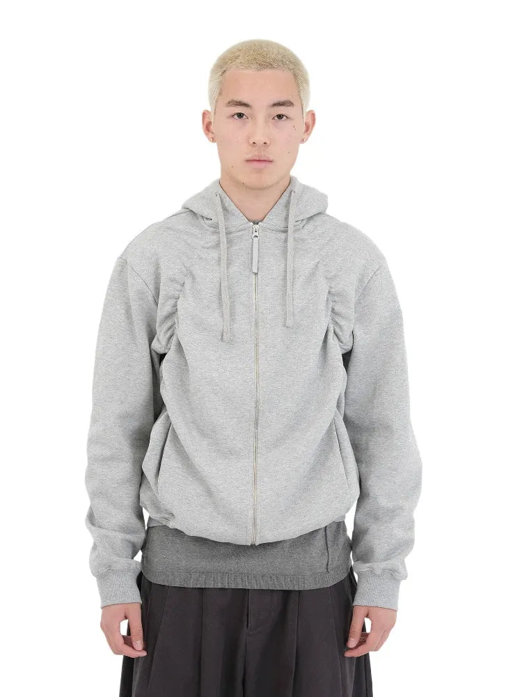 Deep brown & Gray Pleated Hooded Sweatshirt