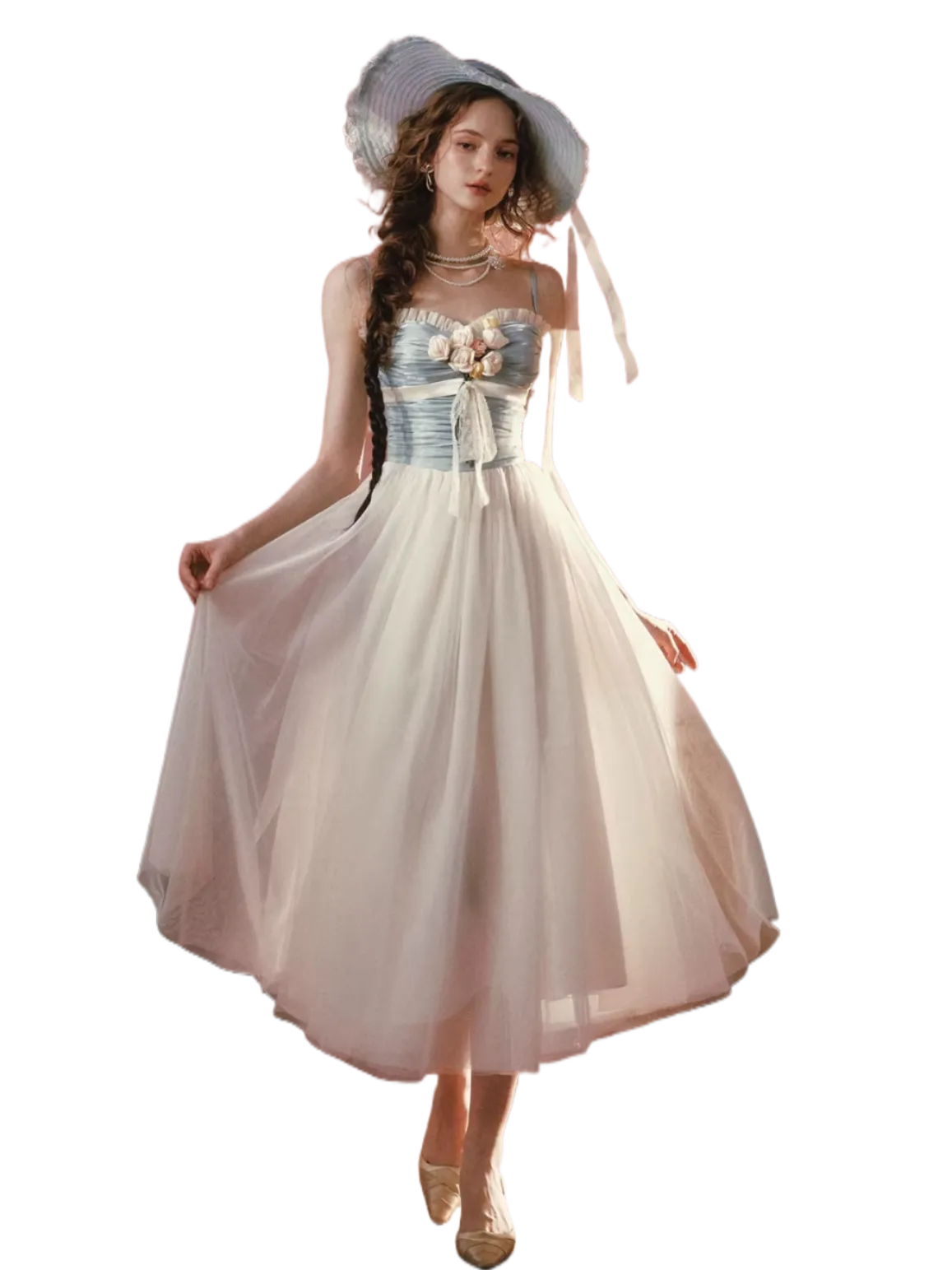 Sunset Bouquet Satin Tulle Maxi Dress