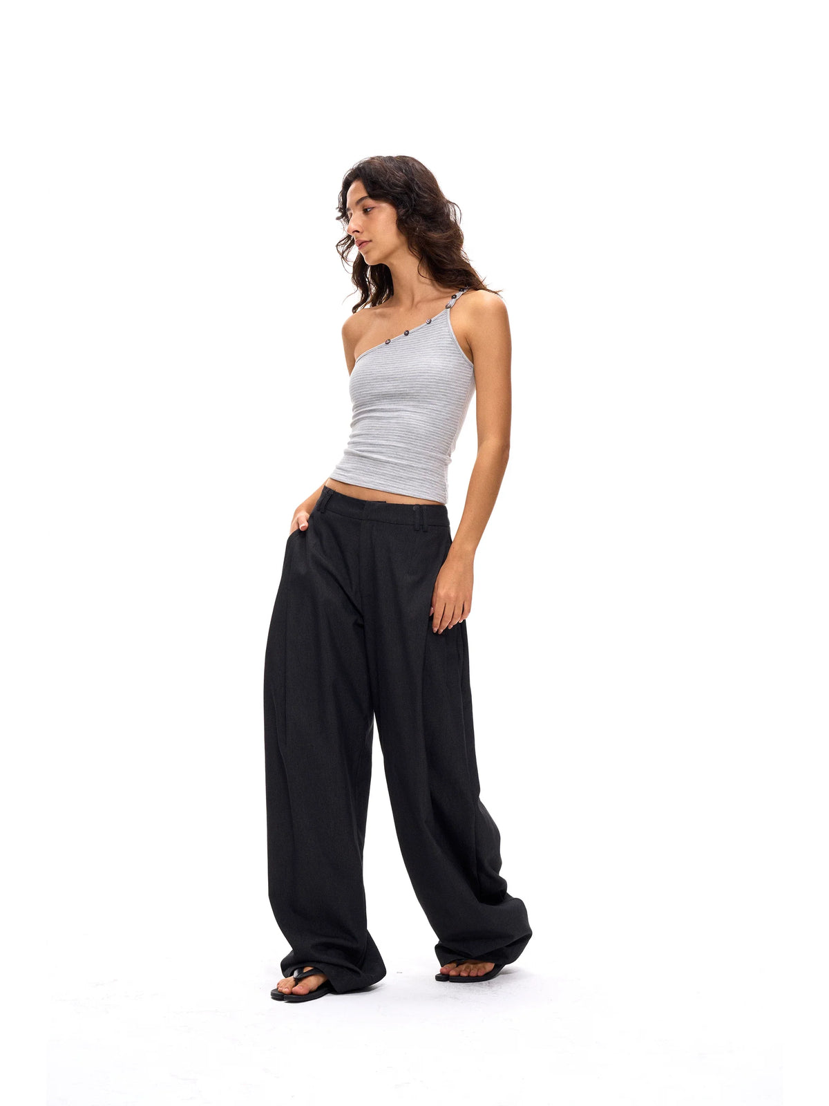Drape Pleated Wide-Leg Suit Pants