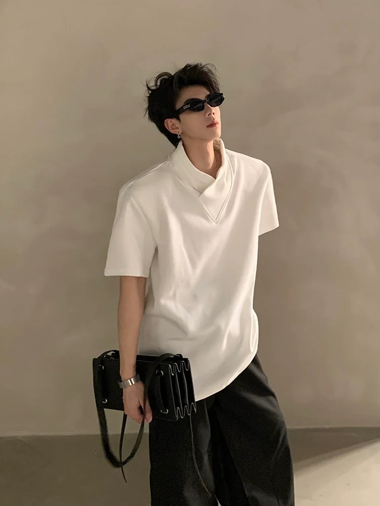 Layered High-Collar Short & Long Sleeve Shirt