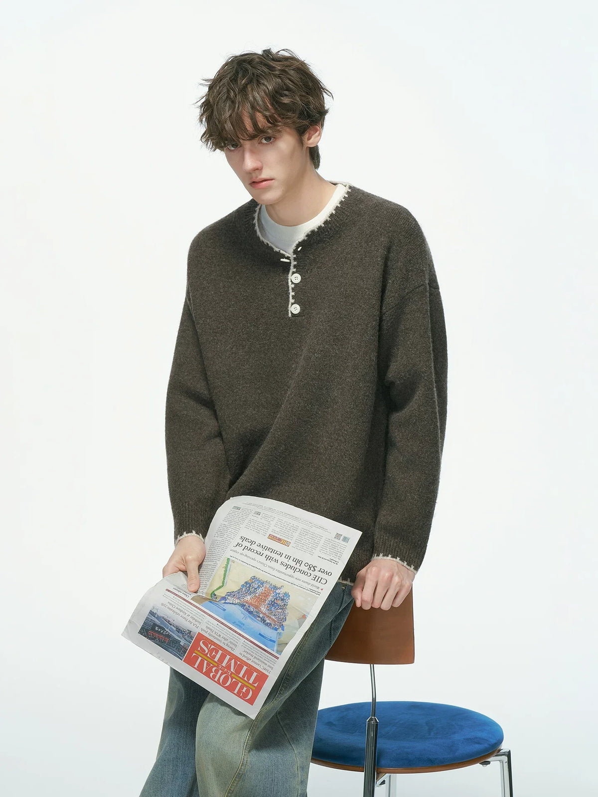 Frayedge Cozy Henley Knit Sweater