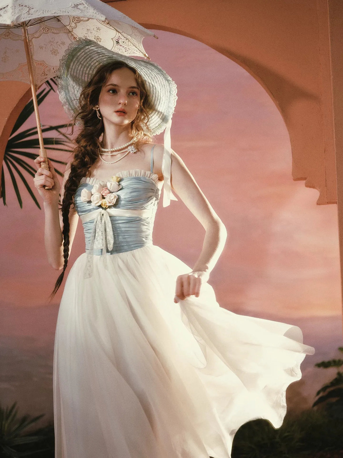 Sunset Bouquet Satin Tulle Maxi Dress