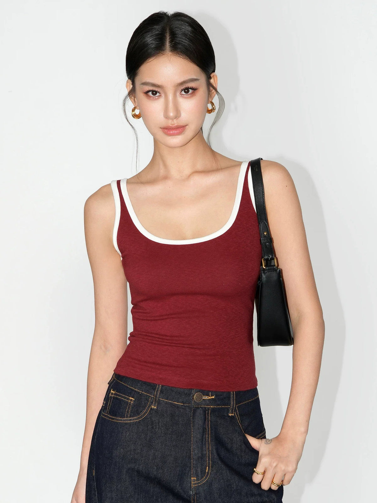Contrast Trim Scoop‑Neck Knit Tank Top