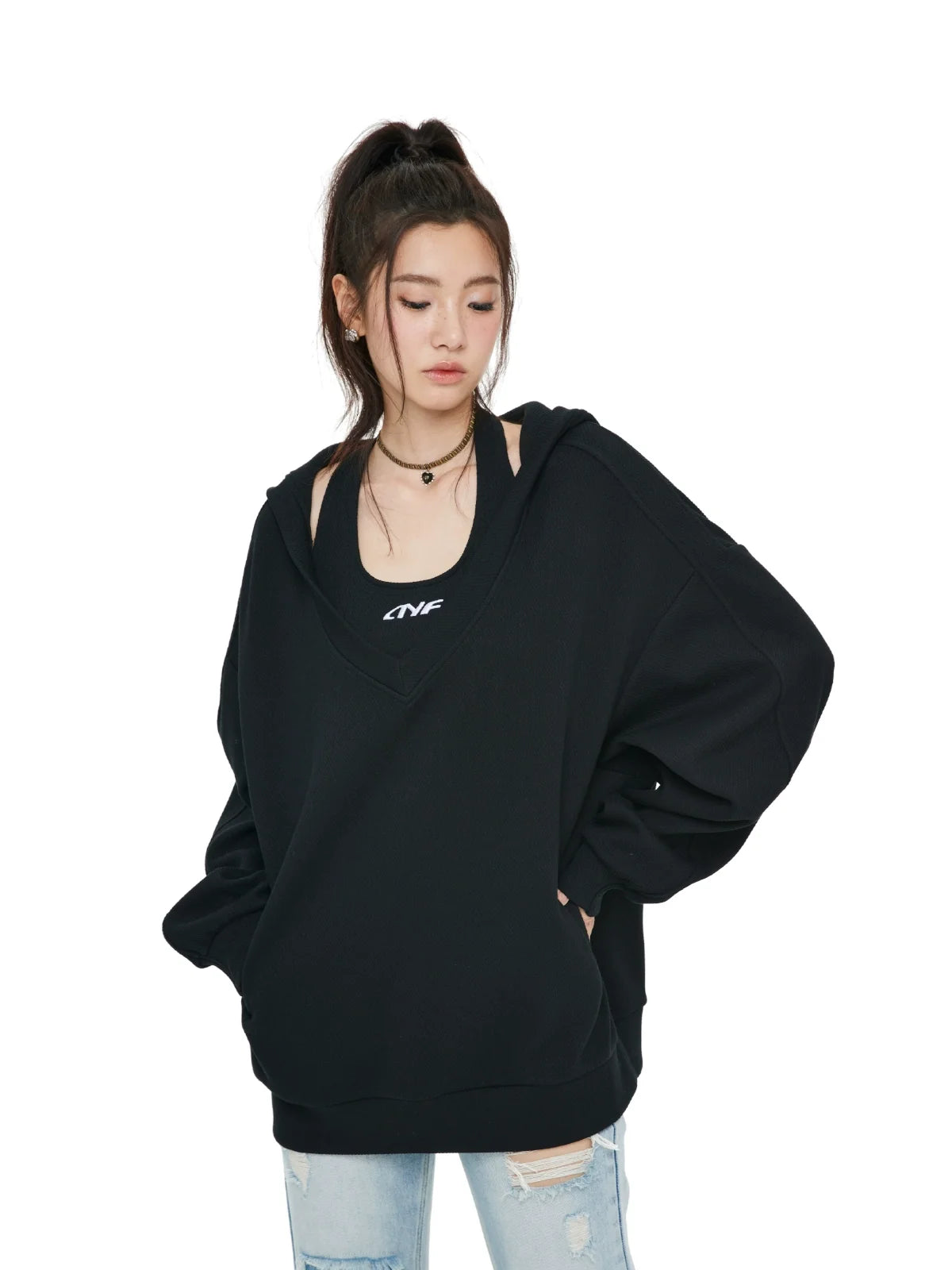 Oversized V-Neck Sweatshirt