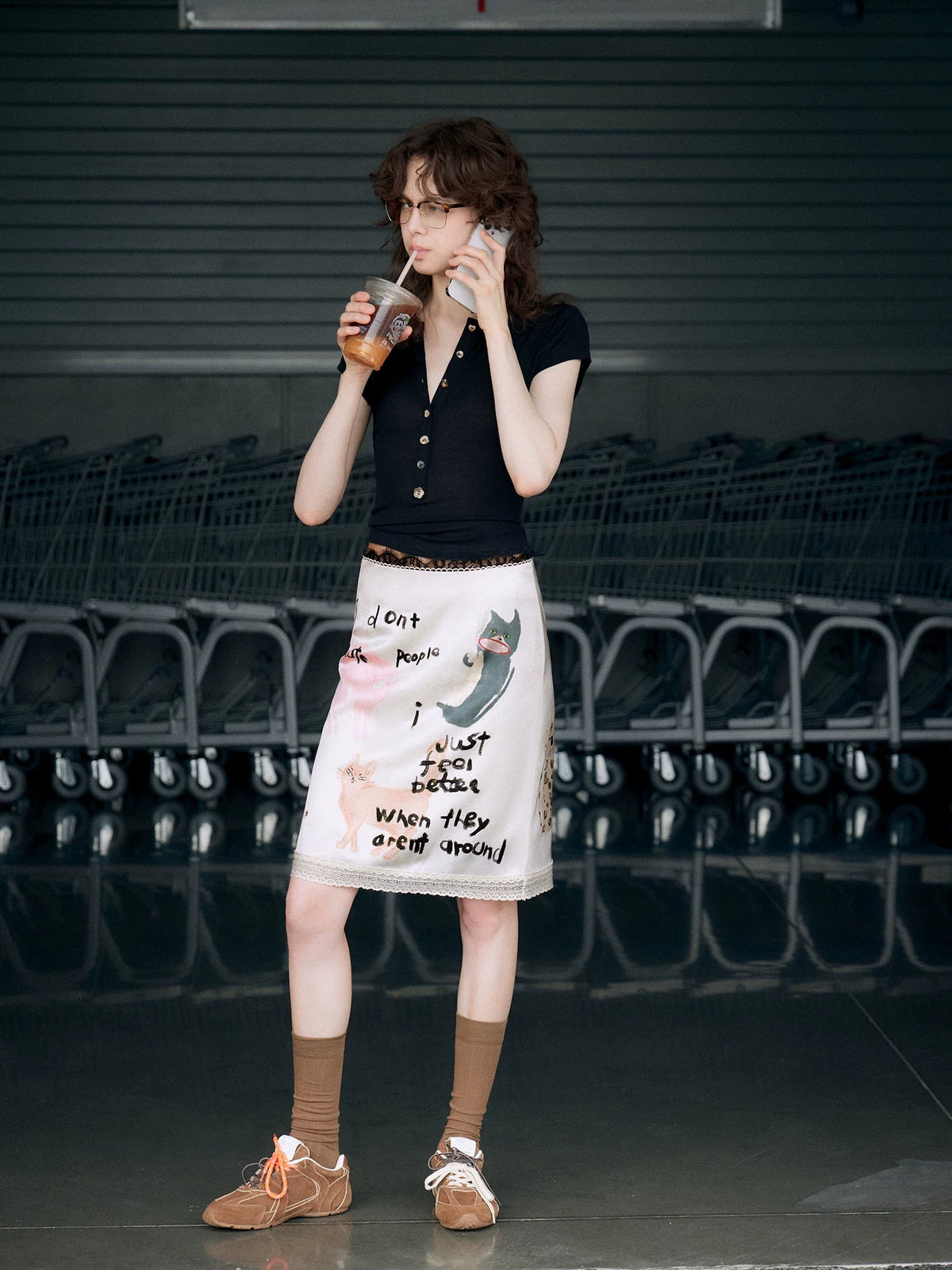 Anti‑Social Kitties Scribble Pencil Skirt