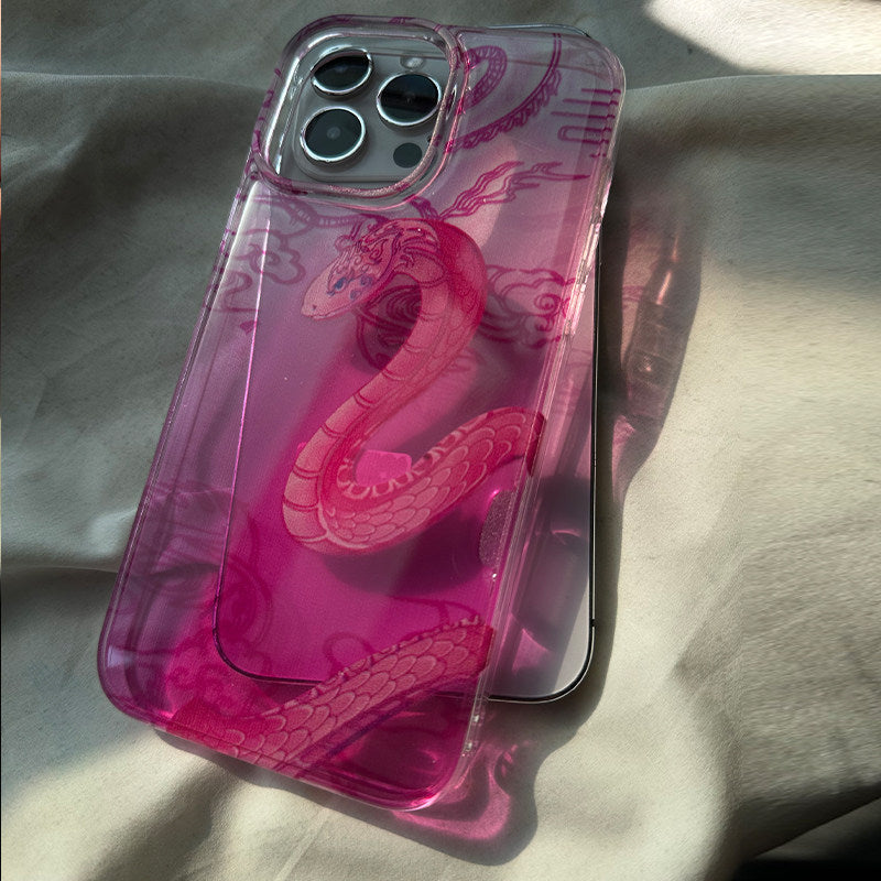 原创渐变紫蛇适用苹果16Pro手机壳iPhone15Pro高级感13Promax手工简约12Pro透紫11镜头保护14情侣x防摔创意
