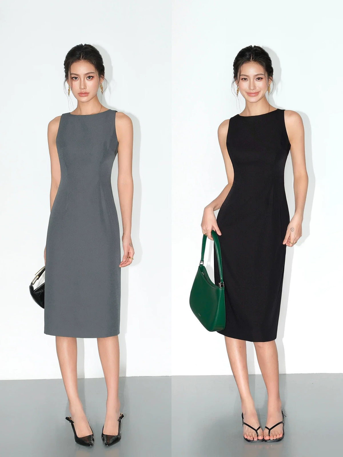 Sculpted Grace Sleeveless Midi Dress